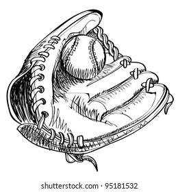 Baseball glove with ball cartoon sketch vector illustration