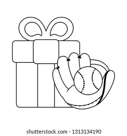 baseball glove and ball with gift box black and white