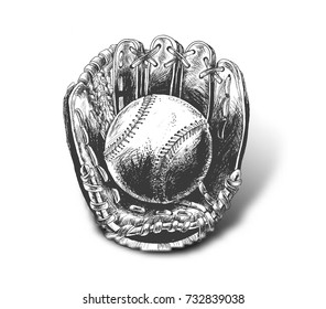 Baseball glove with ball - Hand Drawn Sketch Vector illustration. Softball.