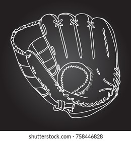 Baseball glove with ball. Hand drawn vector stock illustration. Chalk board drawing