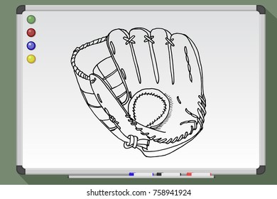 Baseball glove with ball. Hand drawn vector stock illustration on whiteboard