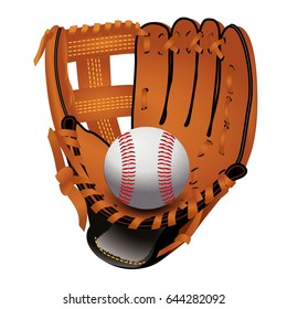 Baseball glove with ball, isolated on a white background. Color vector illustration