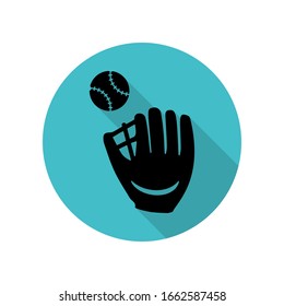 Baseball glove and ball long shadow icon. Simple glyph, flat vector of arrow icons for ui and ux, website or mobile application