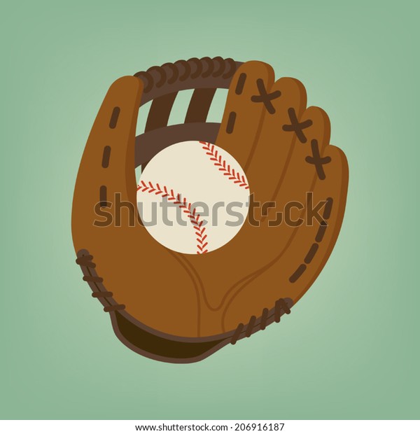 Baseball glove with\
ball on simple\
background