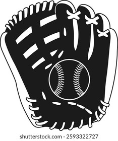 Baseball Glove and Ball SVG'' Silhouette Illustration