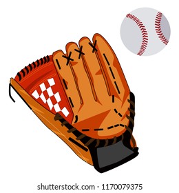 Baseball glove and ball. Vector flat illustration isolated on white background.