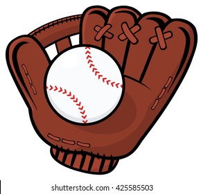 Baseball Glove And Ball. Vector Illustration Isolated On White Background