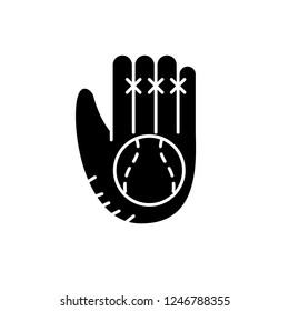 Baseball glove black icon, vector sign on isolated background. Baseball glove concept symbol, illustration 