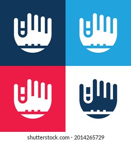 Béisbol Glove azul y rojo cuatro colores juego de iconos mínimo