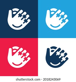 Baseball Glove blue and red four color minimal icon set