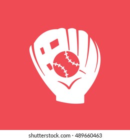Baseball Glove Catcher Bat Flat Icon On Red Background