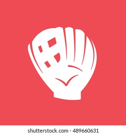 Baseball Glove Catcher Bat Flat Icon On Red Background