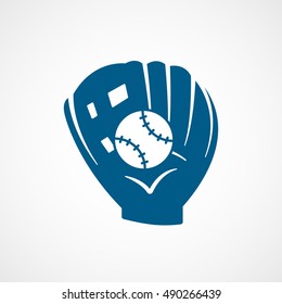 Baseball Glove Catcher Blue Flat Icon On White Background