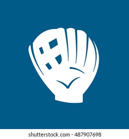 Baseball Glove Catcher Flat Icon On Blue Background