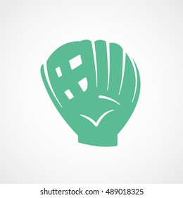 Baseball Glove Catcher Green Flat Icon On White Background