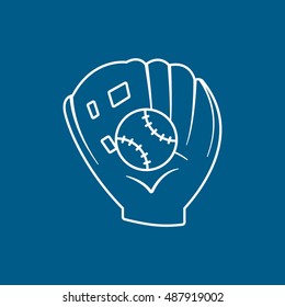Baseball Glove Catcher  Line Icon On Blue Background