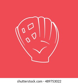 Baseball Glove Catcher Line Icon On Red Background