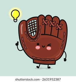 Baseball glove character pointing toward glowing light bulb, symbolizing creative sports strategy with playful cartoon expression