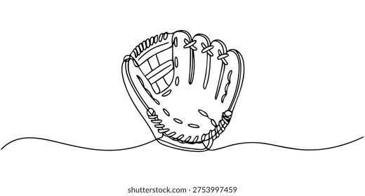 Baseball glove continuous one line drawing, Continuous line drawing of baseball glove. Single line illustration of baseball glove. Baseball game concept. Editable outline