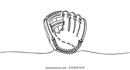 Baseball glove continuous one line drawing, Continuous line drawing of baseball glove. Single line illustration of baseball glove. Baseball game concept. Editable outline