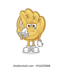 Baseballhandschuh weint mit einem Tissue-Charakter. Cartoon-Maskottvektor