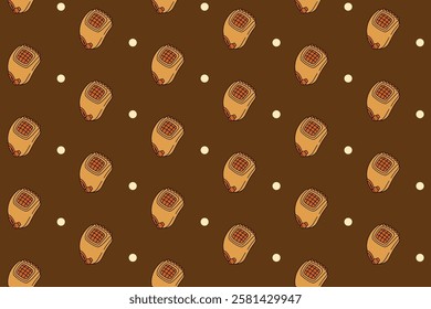 baseball glove with dot colorful seamless pattern on brown background set. doodle softball mitten illustration pattern background. baseball mitt background for baseball sport club merchandise