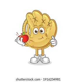 baseball glove eating an apple illustration. character vector
