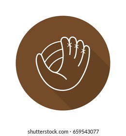 Baseball glove flat linear long shadow icon. Softball mitt. Vector outline symbol