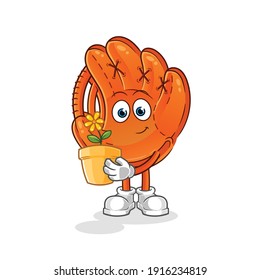 baseball glove with a flower pot illustration. character vector