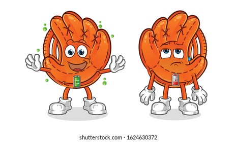 baseball glove full battery good mod and low battery bad mod cartoon. cartoon mascot vector