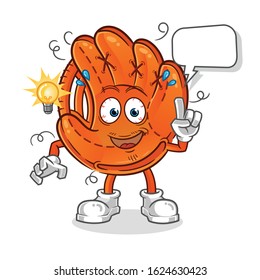 baseball glove got an idea with lamp and bubble cartoon. cartoon mascot vector