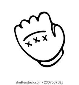 Baseball Glove. Hand drawn black doodle isolated on white background. Vector Illustration. EPS10