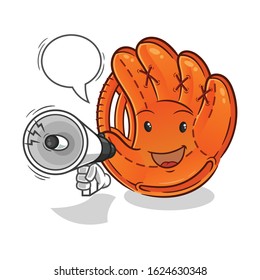 baseball glove holding handy loudspeaker with bubble cartoon. cartoon mascot vector cute chibi