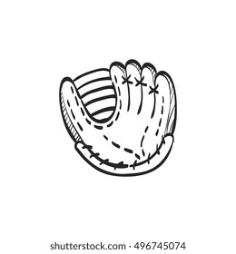 Baseball glove icon in doodle sketch lines. Sport championship hand protect brown leather catching ball