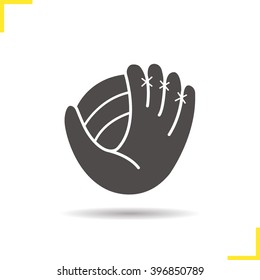 Baseball glove icon. Drop shadow silhouette symbol. Softball player's equipment. Baseball mitt. Sport accessory. Vector isolated illustration