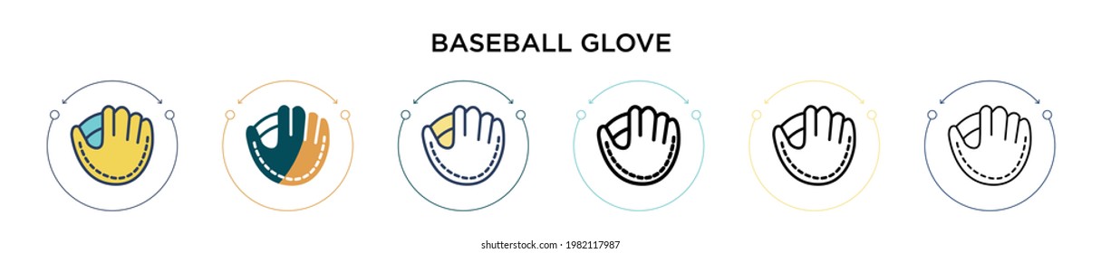 Baseball glove icon in filled, thin line, outline and stroke style. Vector illustration of two colored and black baseball glove vector icons designs can be used for mobile, ui, web