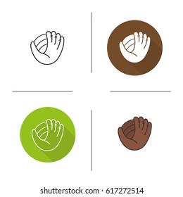Baseball glove icon. Flat design, linear and color styles. Softball mitt. Isolated vector illustrations