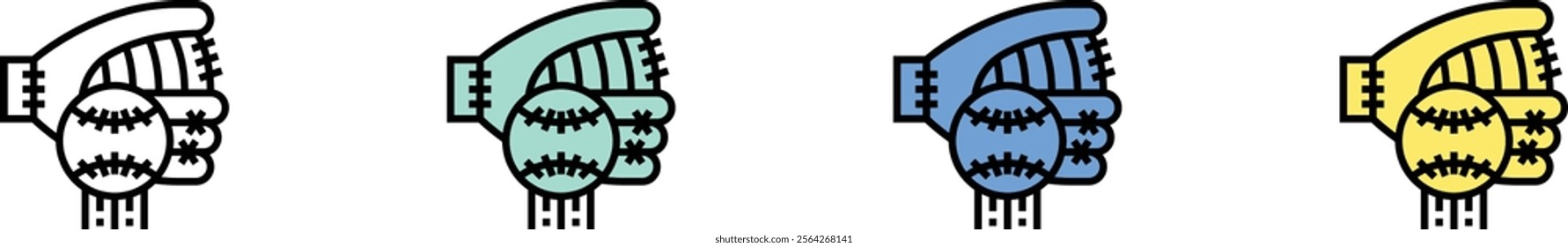 baseball glove icon. Outline, Green, Blue and Yellow Style Design Isolated On White Background