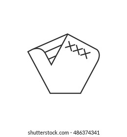 Baseball glove icon in thin outline style. Sport championship hand protect brown leather catching ball