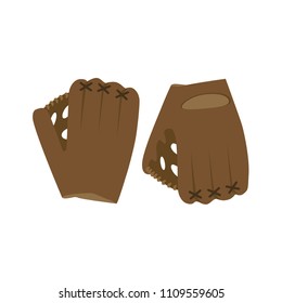 Baseball glove leather American recreation catch icon design vector. Player equipment illustration sport vintage. Game base activity object league symbol. Brown sign stitch pastime exercise strike.