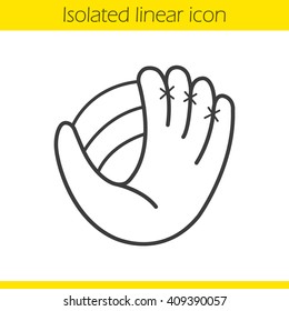 Baseball glove linear icon. Player's equipment. Thin line illustration. Softball mitt contour symbol. Vector isolated outline drawing
