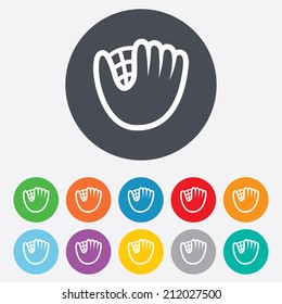 Baseball glove or mitt sign icon. Sport symbol. Round colourful 11 buttons. Vector