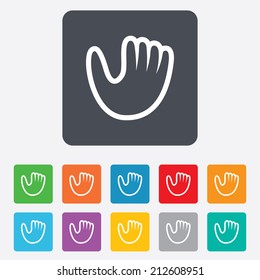 Baseball glove or mitt sign icon. Sport symbol. Rounded squares 11 buttons. Vector