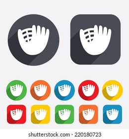 Baseball glove or mitt sign icon. Sport symbol. Circles and rounded squares 12 buttons. Vector