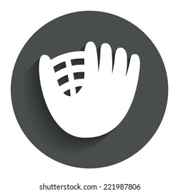 Baseball glove or mitt sign icon. Sport symbol. Circle flat button with shadow. Modern UI website navigation. Vector