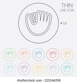 Baseball glove or mitt sign icon. Sport symbol. Thin line circle web icons with outline. Vector