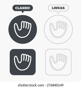 Baseball glove or mitt sign icon. Sport symbol. Classic and line web buttons. Circles and squares. Vector