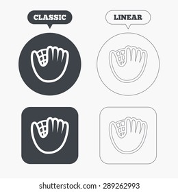 Baseball glove or mitt sign icon. Sport symbol. Classic and line web buttons. Circles and squares. Vector