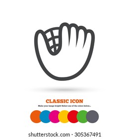 Baseball glove or mitt sign icon. Sport symbol. Classic flat icon. Colored circles. Vector