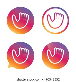 Baseball glove or mitt sign icon. Sport symbol. Gradient buttons with flat icon. Speech bubble sign. Vector